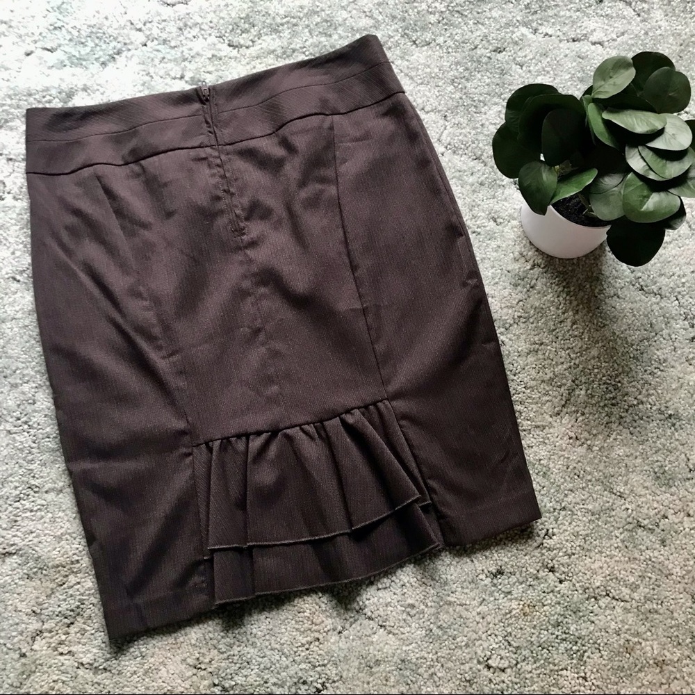 Brown Pencil Bodycon Skirt, Brown Pencil Skirt with Back Ruffle, Secretary, 9